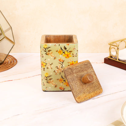 Pista Green printed enamel mango Wooden Jar