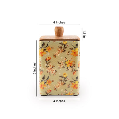 Pista Green printed enamel mango Wooden Jar