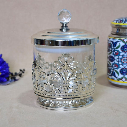 White Metal Glass Jar Large