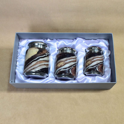Stainless Steel Brown Marble Printed Enamel Jar Set Of 3