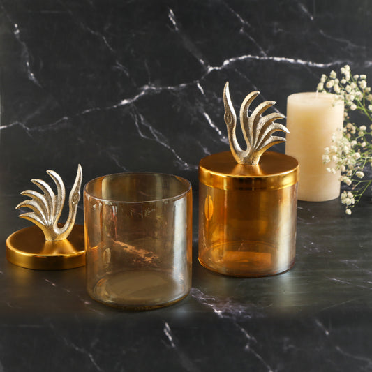 Glass Jar With Metal Swan Lid - set of 2
