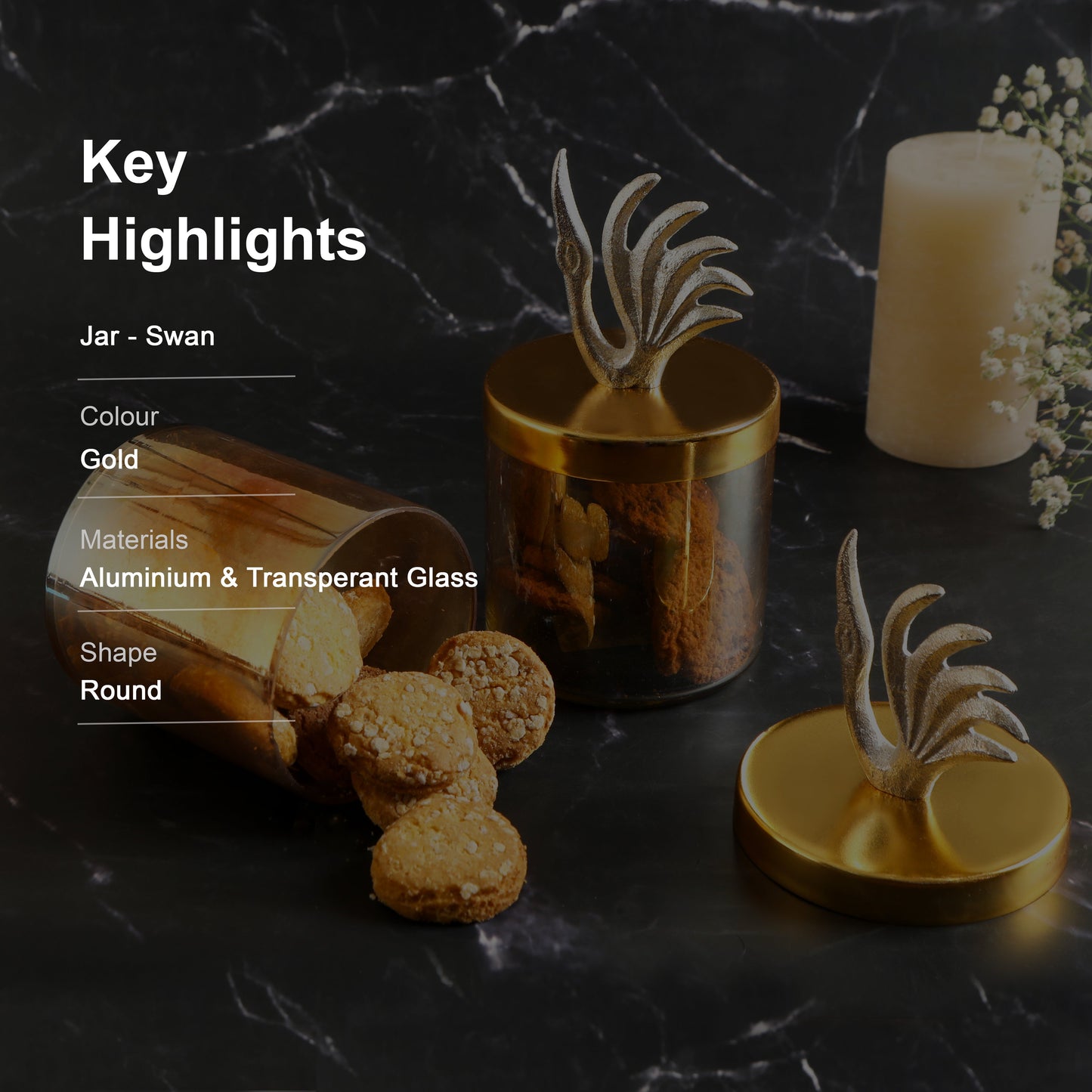 Glass Jar With Metal Swan Lid - set of 2