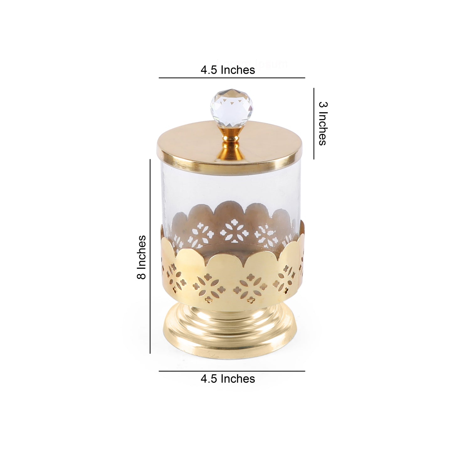 Large Glass Jar With Gold Metal Lid & Base - Gold
