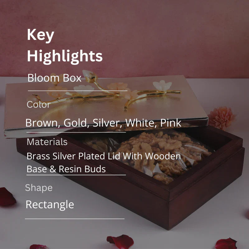 Bloom Range - Wooden Base With Brass Silver Plated Lid Box 8'