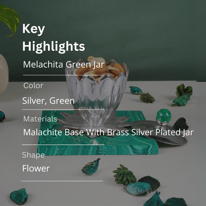 Green Malachite Base With Brass Silver Plated Jar