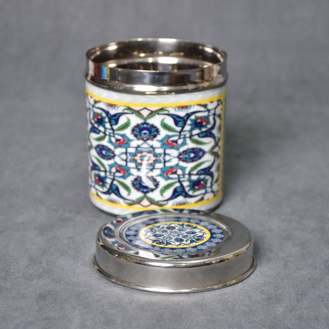 Stainless Steel Blue Abstract Printed Enamel Jar Set Of 4