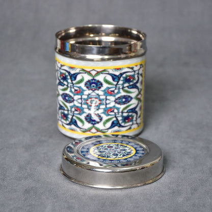 Stainless Steel Blue Abstract Printed Enamel Jar Set Of 4