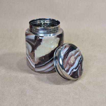 Stainless Steel Brown Marble Printed Enamel Jar Set Of 3