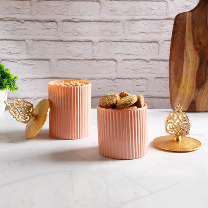 Pink Lining Glass Jar With Metal Lid - Medium