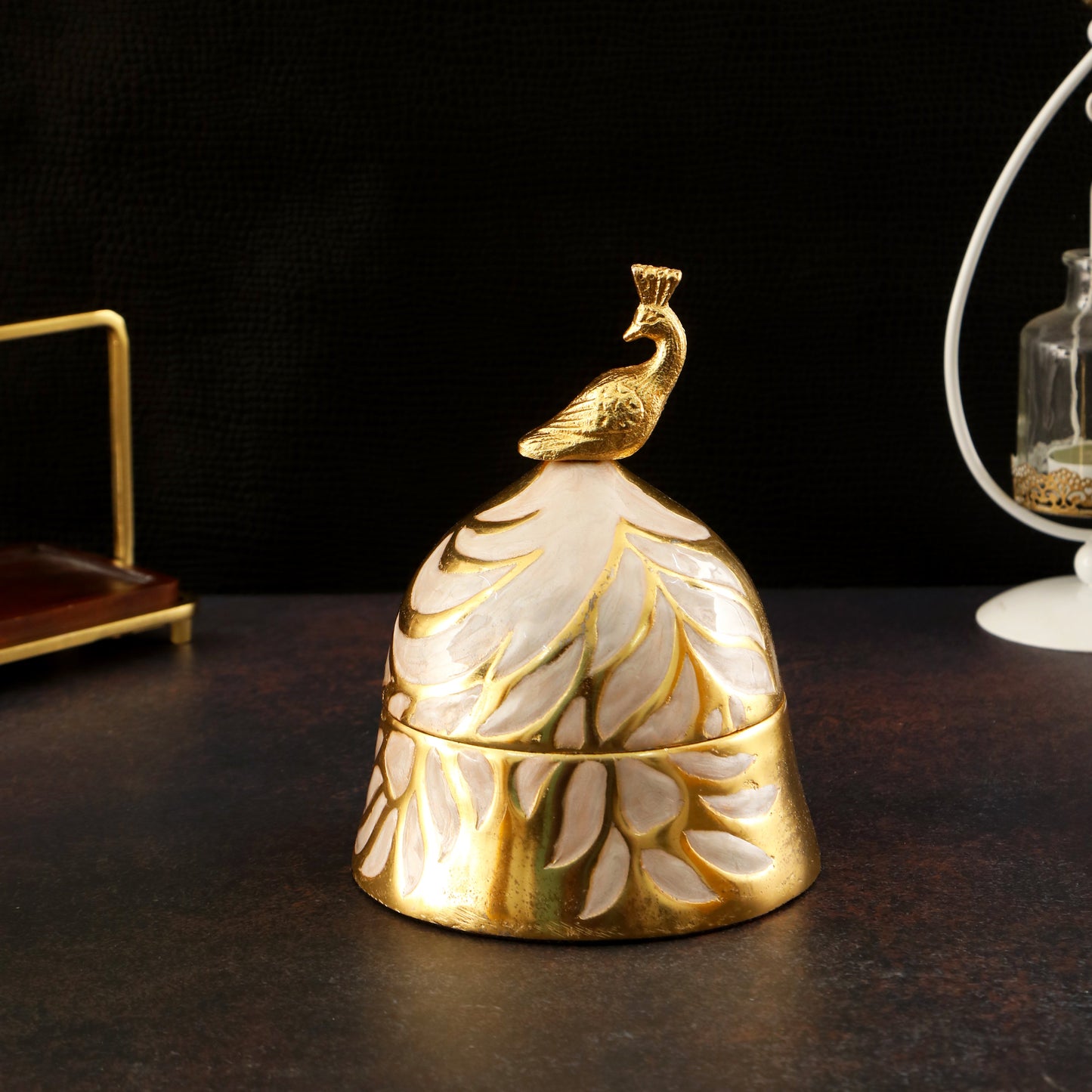 Metal Peacock Santorini Jar