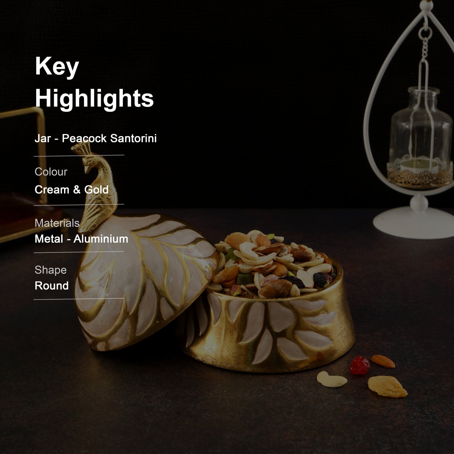 Metal Peacock Santorini Jar