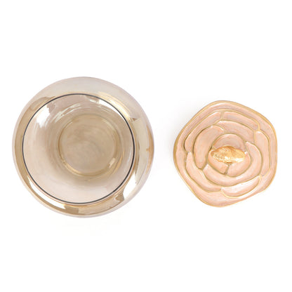 Small - Glass Jar With Rose Design Enamel Metal Lid