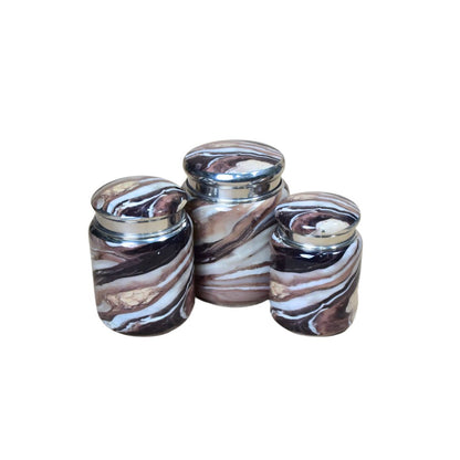 Stainless Steel Brown Marble Printed Enamel Jar Set Of 3