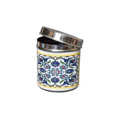 Stainless Steel Blue Abstract Printed Enamel Jar Set Of 4