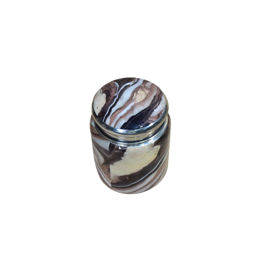 Stainless Steel Brown Marble Printed Enamel Jar Set Of 3