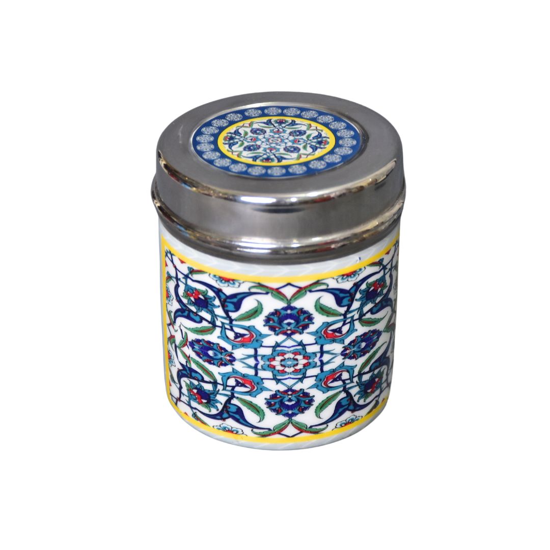 Stainless Steel Blue Abstract Printed Enamel Jar Set Of 4