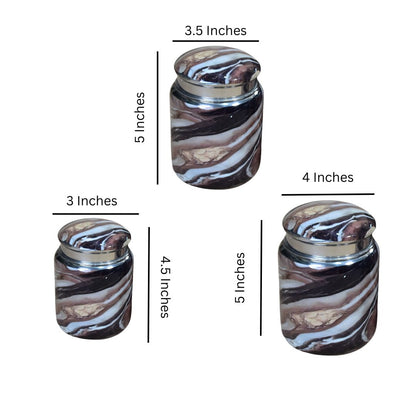 Stainless Steel Brown Marble Printed Enamel Jar Set Of 3