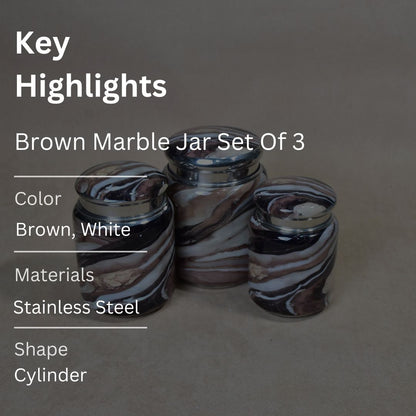 Stainless Steel Brown Marble Printed Enamel Jar Set Of 3