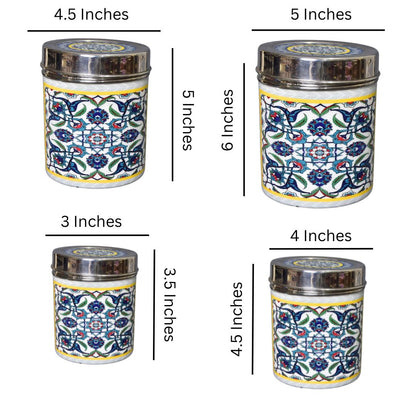 Stainless Steel Blue Abstract Printed Enamel Jar Set Of 4