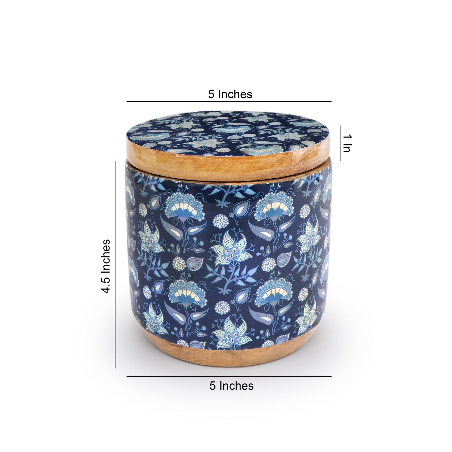 Blue Printed Enamel Mango Wooden Jar