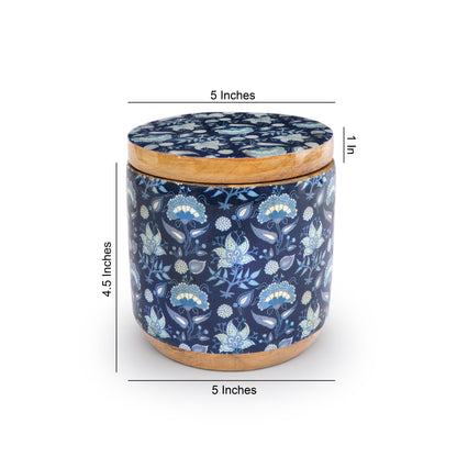 Blue Printed Enamel Mango Wooden Jar