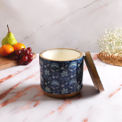 Blue Printed Enamel Mango Wooden Jar