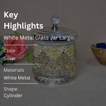 White Metal Glass Jar Large